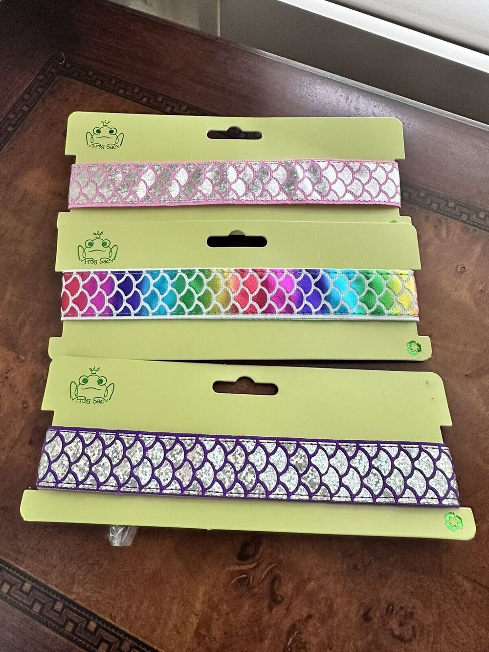 Frog Sac 3 Headbands Girls Shiny Pretty Pink Mermaid Purple Set x3